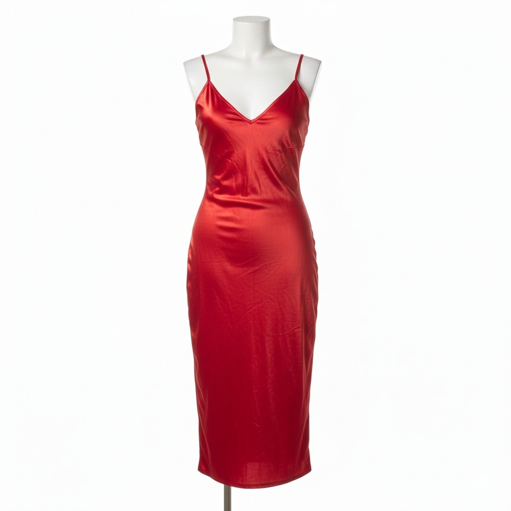 Sleek Red Satin Slip Dress